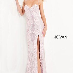 Jovani 06109 Ice Pink Sweetheart Neck Floral Prom Dress